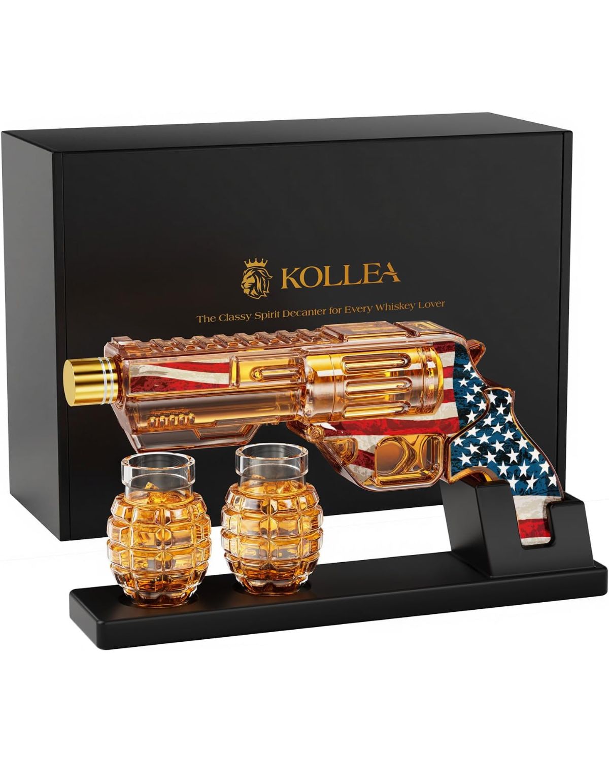 Kollea Flag Whiskey Decanter Sets with Grenade Shot Glasses